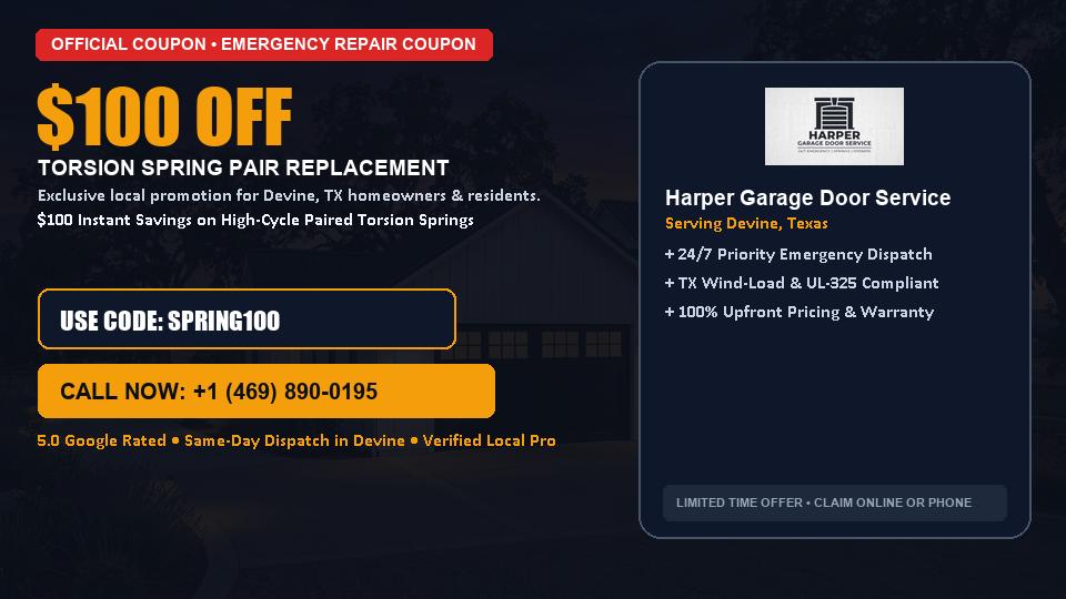 $100 OFF Dual High-Cycle Torsion Spring Replacement in Devine, TX - Harper Garage Door Service