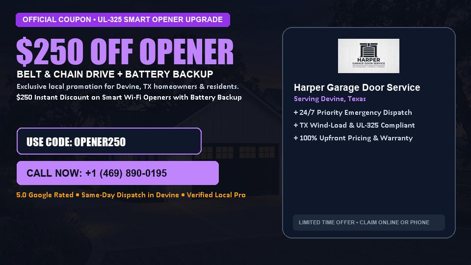 $250 OFF Smart Wi-Fi Garage Door Opener Installation in Devine, TX - Harper Garage Door Service